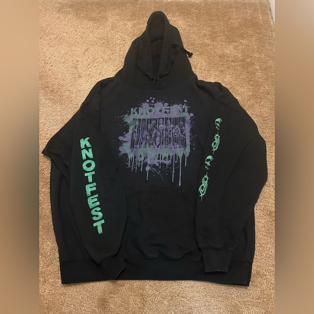 Slipknot Knotfest 2022 Hoodie Size XL Black/Purple/Green Splatter